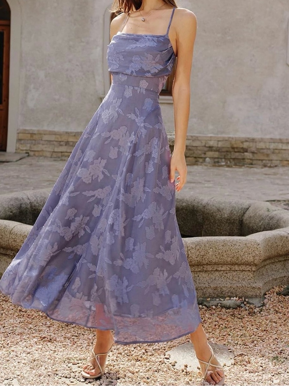 NWT Dusty Lavender Floral Midi Dress with Spaghetti Straps